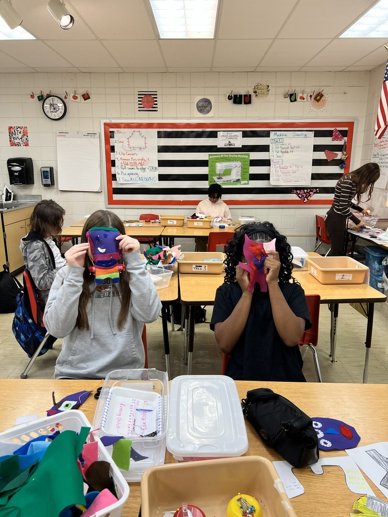 8th grade FACS students are hard at work using their hand sewing skills to make PSE kindergartners monsters come to life! 