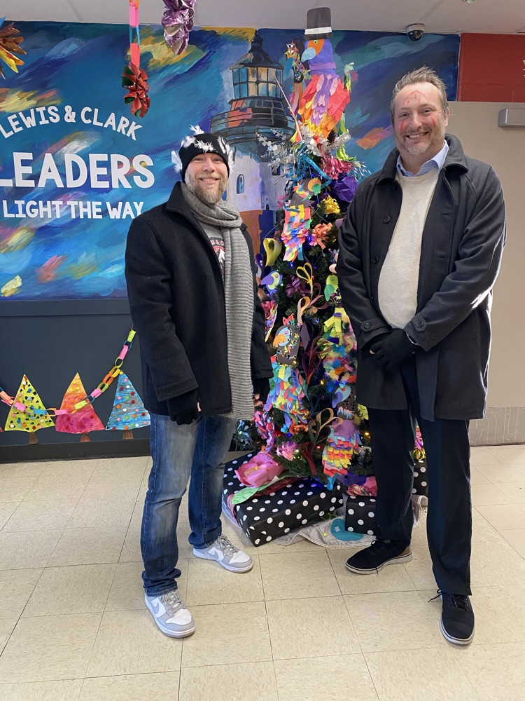 Mr Johnson and Mr Brodbeck dressed as Home Alone characters 