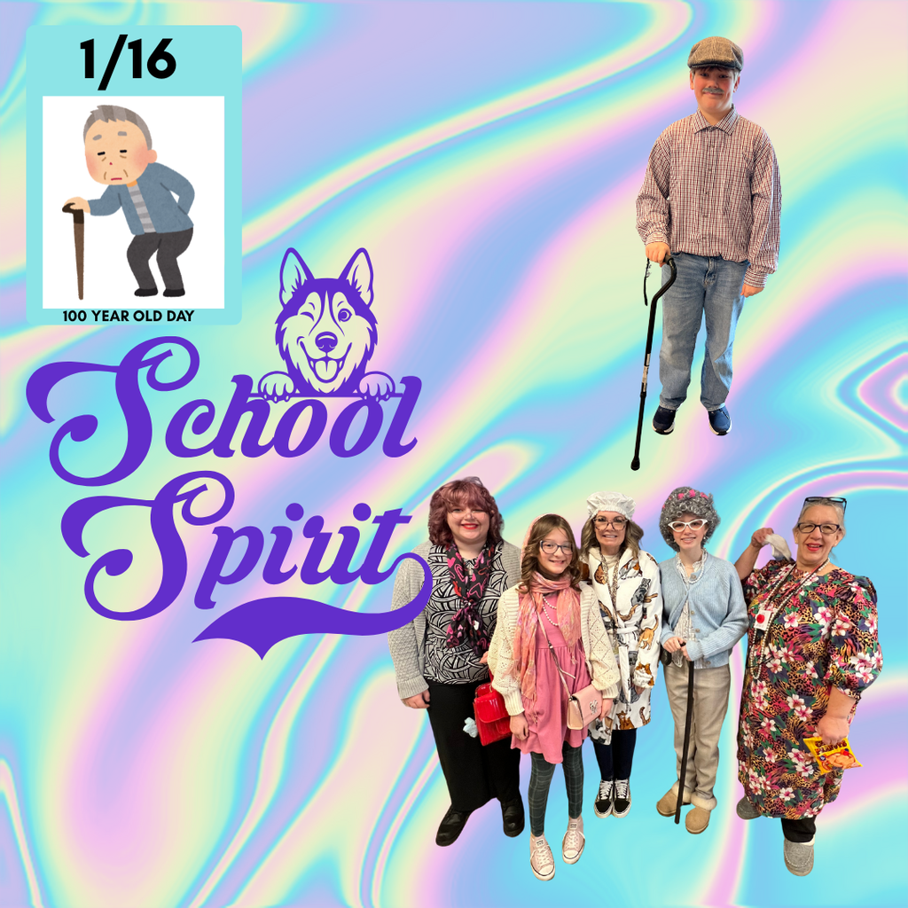 Students and teachers dressed as 100 years old for spirit day.
