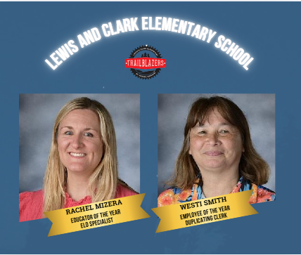 Two photos of our winners of Educator and Employee of the Year - Mrs. Mizera and Ms. Westi!