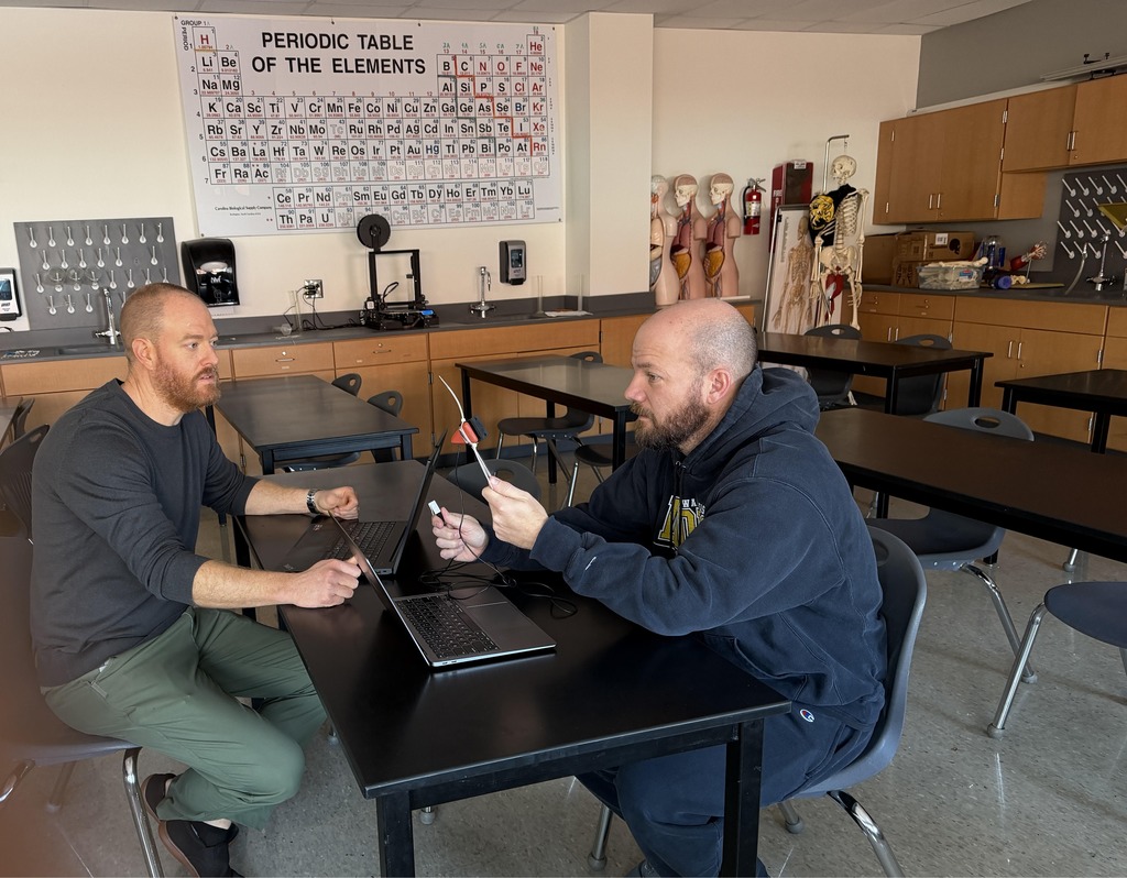 Mr. Hingst & Mr. Leibner collaborating for Physical Science classes during PLCs.