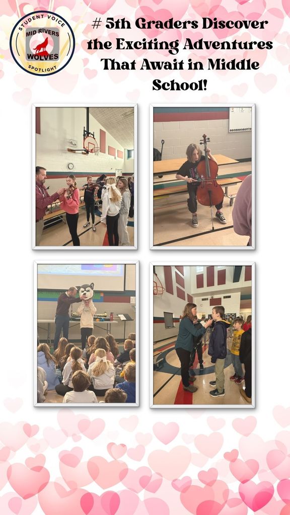 # 5th Graders Discover the Exciting Adventures That Await in Middle School! 4 images of students meeting with staff from the middle school