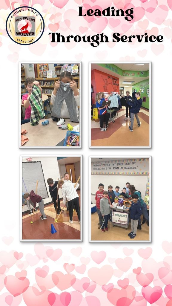 Leading Through Service  4 pictures of students working in school 