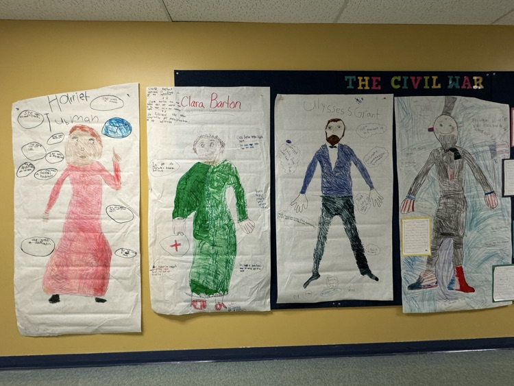 Student drawings of people from the Civil War era and facts about their important contributions 