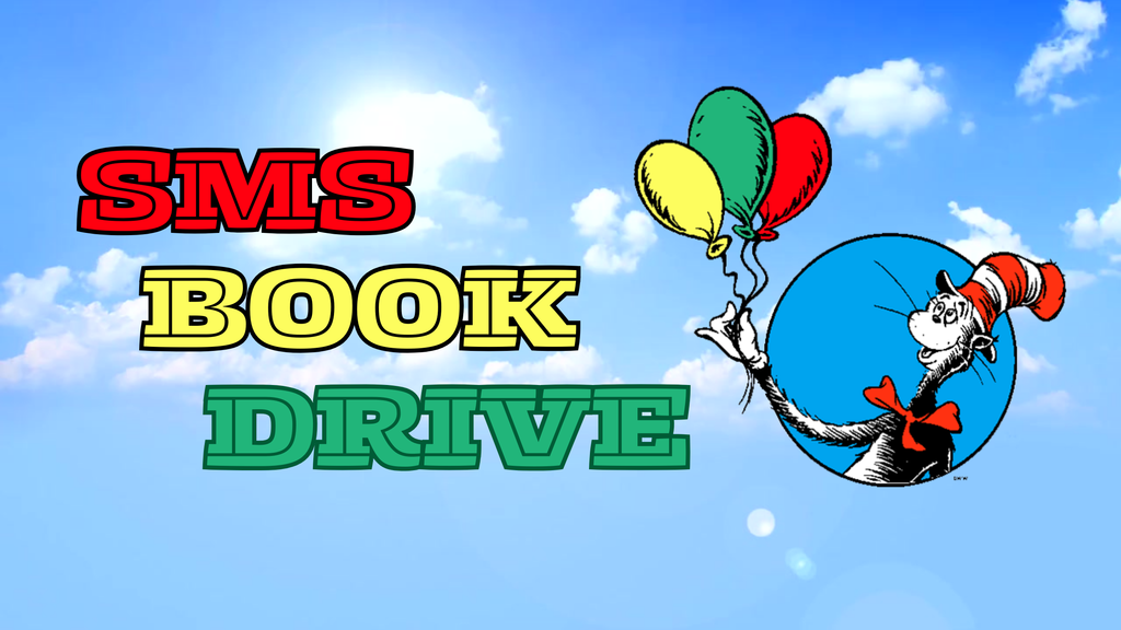 SMS Book Drive-Cat in the Hat holding balloons