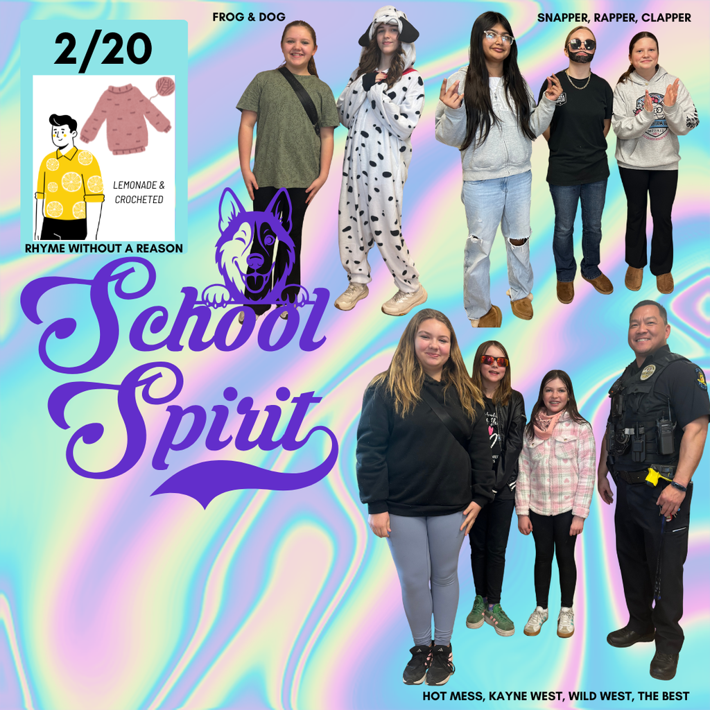 Rhyme without a reason spirit day - students dressed up as frog & dog, snapper, rapper & clapper and hot mess, Kanye West, wild west & the best