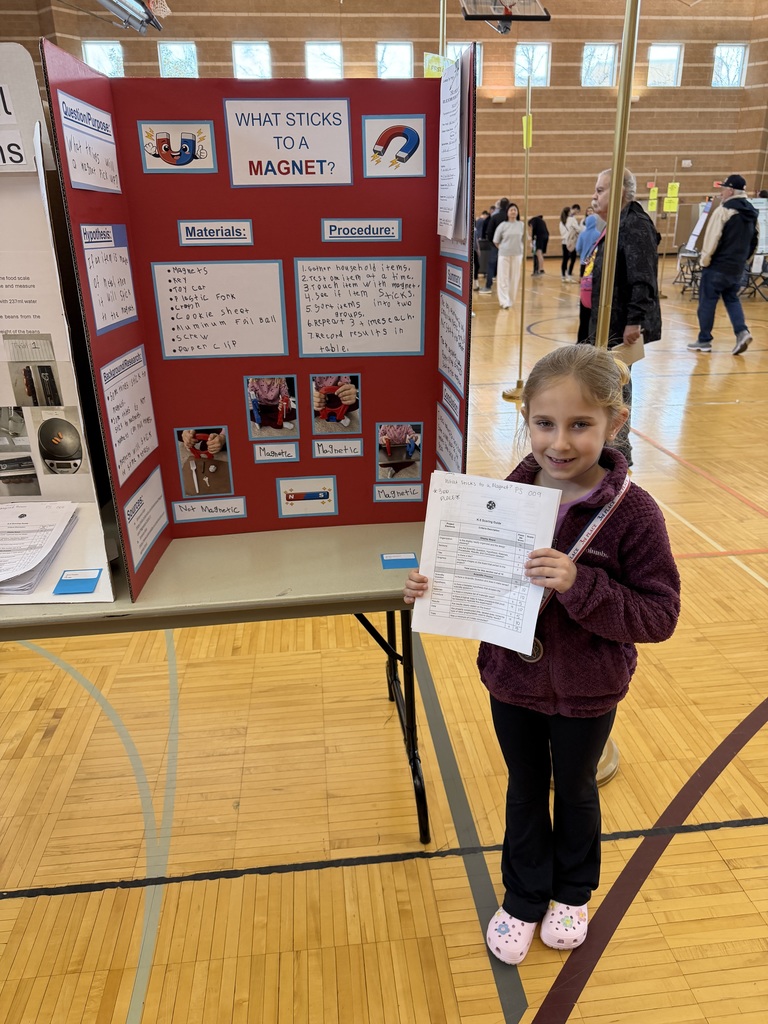2 images of student with science fair project