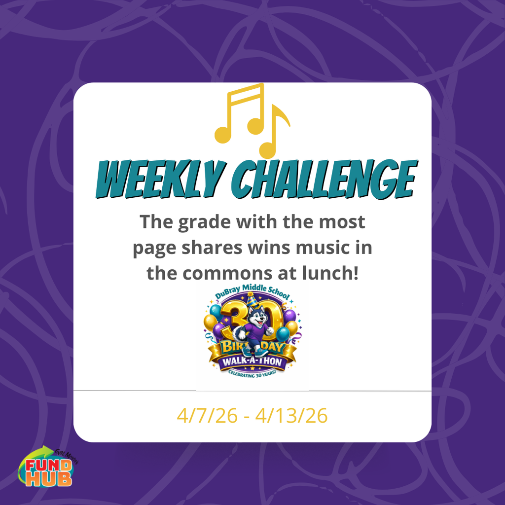 Weekly Challenge - the grade with the most page shares wins music in the commons during lunch.