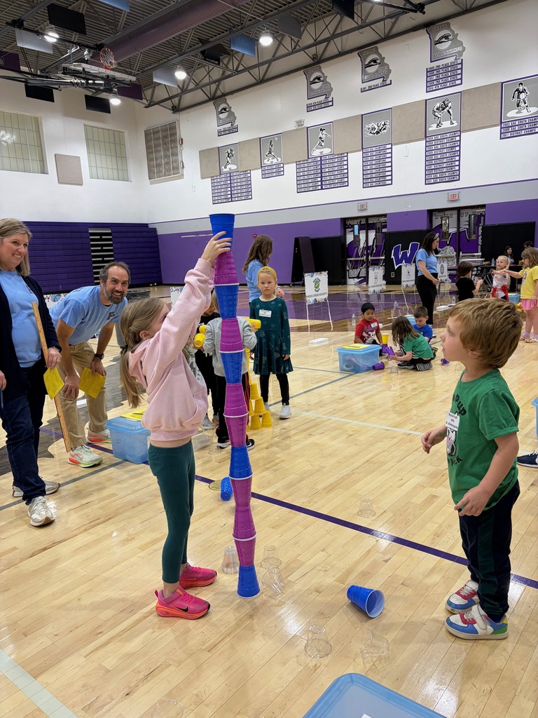 Kindergarten students creating their cup tower!