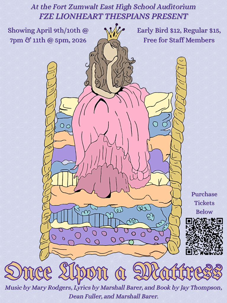 Once Upon a Mattress at East High April 9, 10 and 11. Tickets on sale at ehs.fz.k12.mo.us