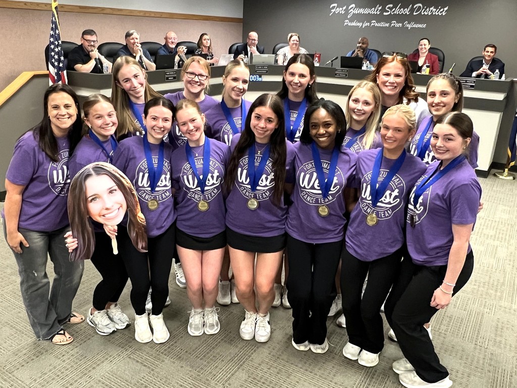 The Fort Zumwalt School District Board of Education recognized West High's state championship dance team at its most recent board meeting. Members of the team posed for a picture with the school board.