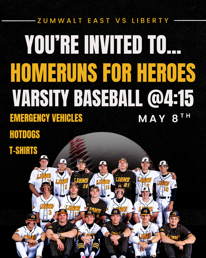 You're invited to....Homeruns for Heroes when Varsity Baseball plays Liberty on May 8th. There will be emergency vehicles, hot dogs and t-shirts.