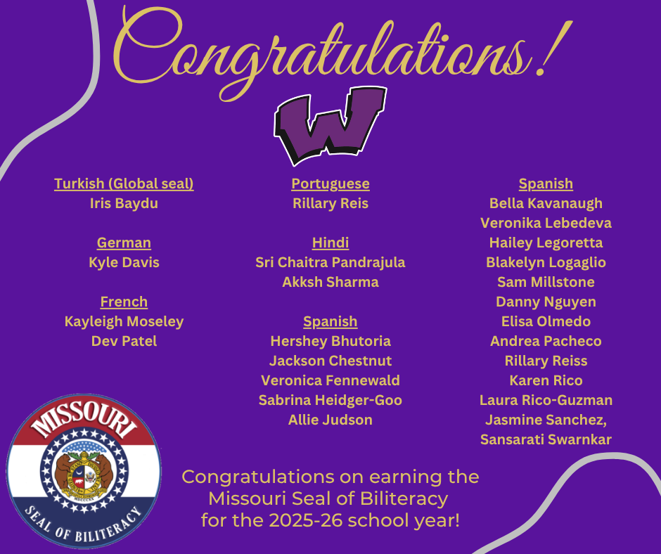 Congratulations to the West High students who have earned the Seal of Biliteracy for the 2025-26 school year.