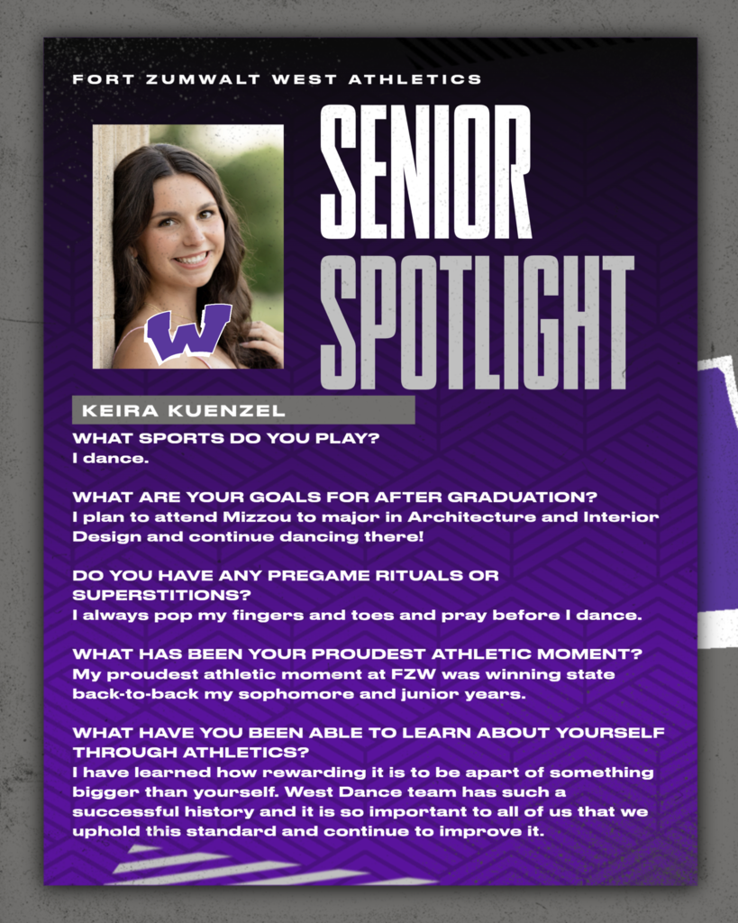 Each day for the remainder of the school year, the Fort Zumwalt West school community will recognize the accomplishments and wisdom of our seniors as their graduation day approaches. 