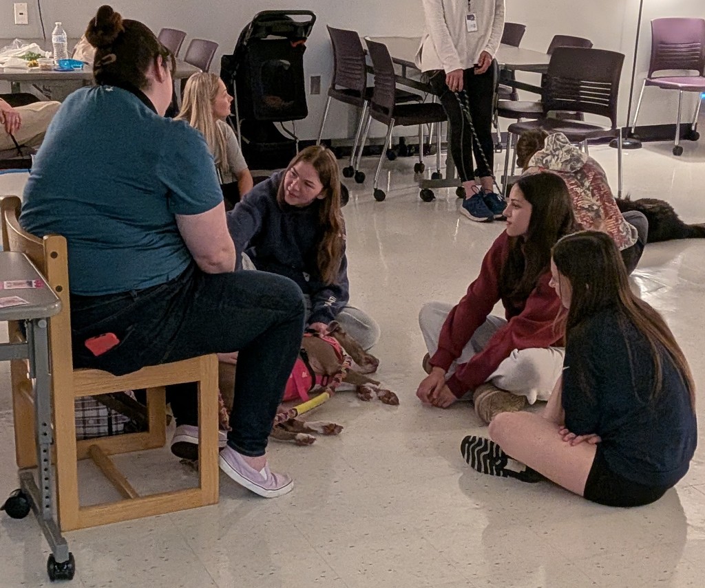 Today, the Fort Zumwalt West Project Lead the Way students offered a self-care symposium in the library. The goal of the event was to help attendees find ways to better care for their well-being.