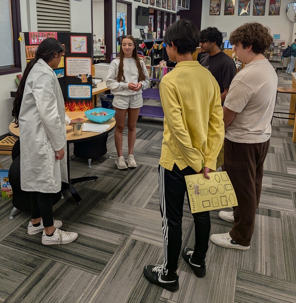 Today, the Fort Zumwalt West Project Lead the Way students offered a self-care symposium in the library. The goal of the event was to help attendees find ways to better care for their well-being.