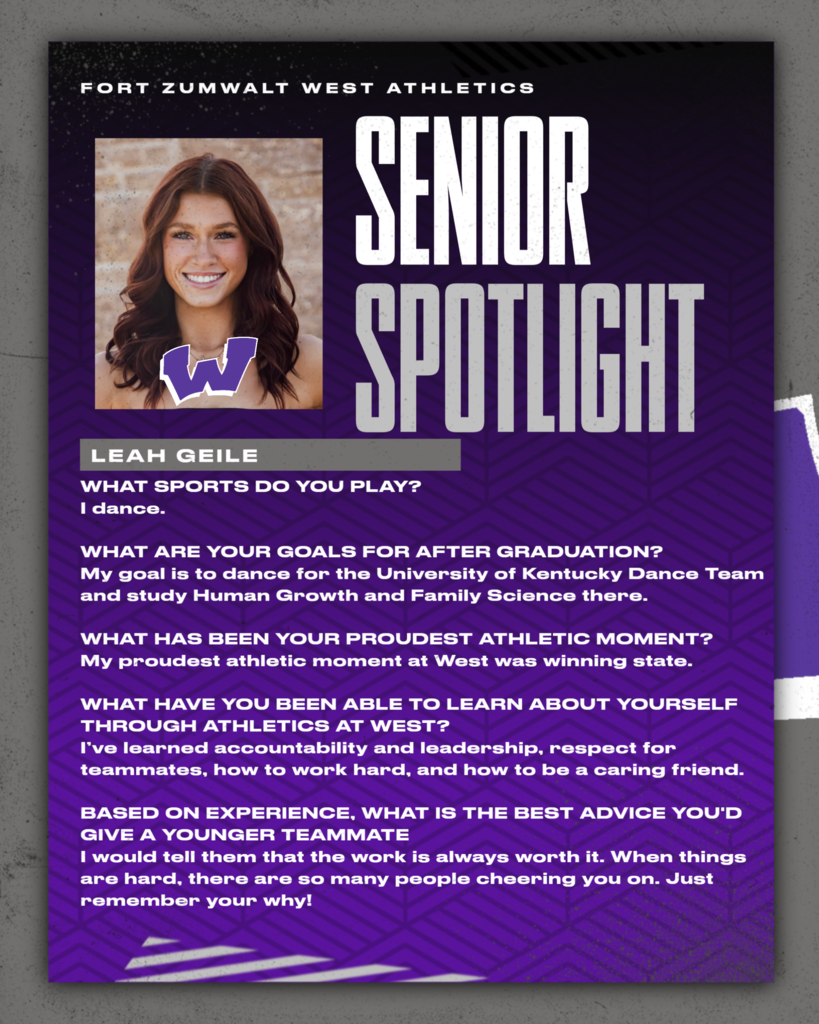 Each day for the remainder of the school year, the Fort Zumwalt West school community will recognize the accomplishments and wisdom of our seniors as their graduation day approaches. 