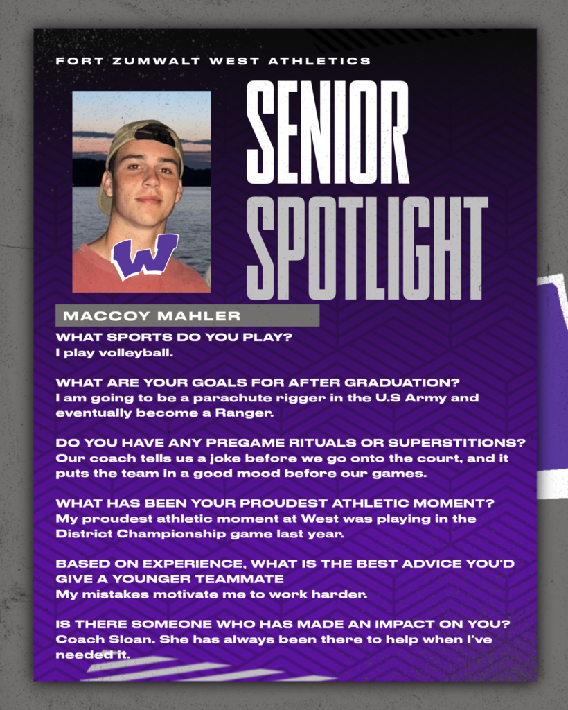 Each day for the remainder of the school year, the Fort Zumwalt West school community will recognize the accomplishments and wisdom of our seniors as their graduation day approaches. 