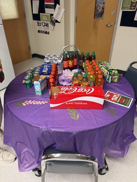 drinks on tables in the workroom
