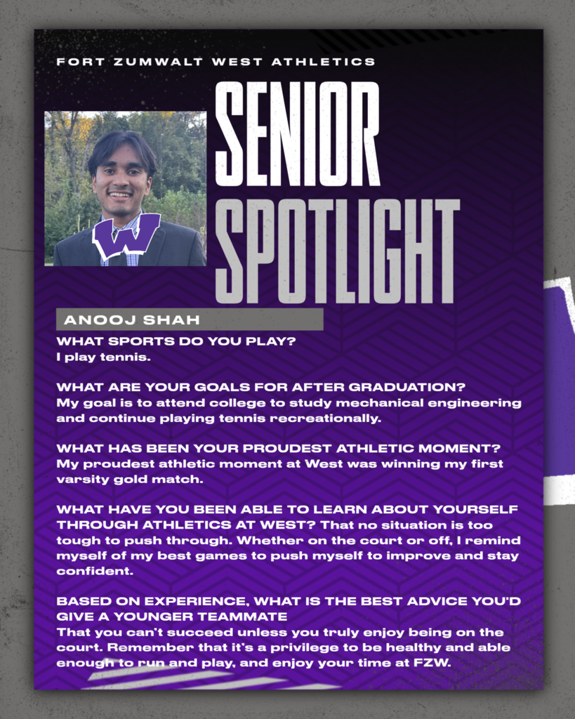 Each day for the remainder of the school year, the Fort Zumwalt West school community will recognize the accomplishments and wisdom of our seniors as their graduation day approaches. 