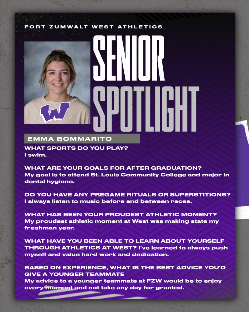 Each day for the remainder of the school year, the Fort Zumwalt West school community will recognize the accomplishments and wisdom of our seniors as their graduation day approaches. 