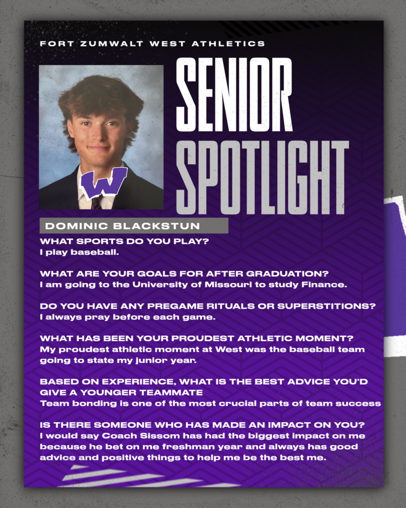 Each day for the remainder of the school year, the Fort Zumwalt West school community will recognize the accomplishments and wisdom of our seniors as their graduation day approaches. 