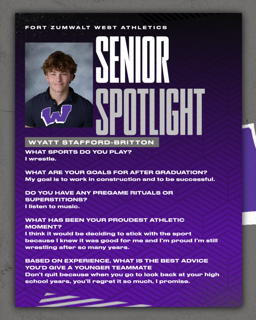 Each day for the remainder of the school year, the Fort Zumwalt West school community will recognize the accomplishments and wisdom of our seniors as their graduation day approaches.