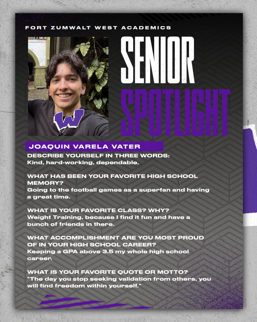 Each day for the remainder of the school year, the Fort Zumwalt West school community will recognize the accomplishments and wisdom of our seniors as their graduation day approaches.