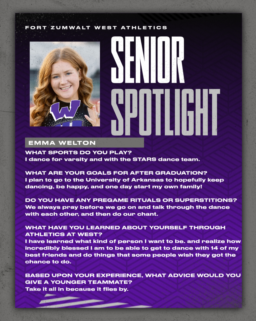Each day for the remainder of the school year, the Fort Zumwalt West school community will recognize the accomplishments and wisdom of our seniors as their graduation day approaches.