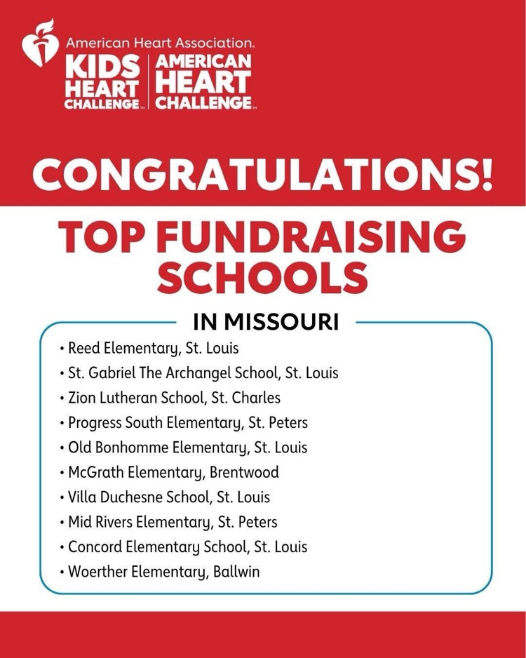 PSE is #4 in MO for top raising school for the Kids Heart Challenge 