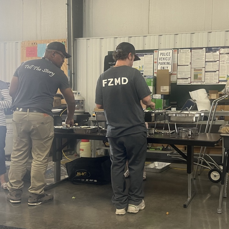 maintenance team enjoys the buffet