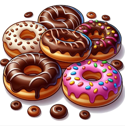 Cartoon photo of donuts. 