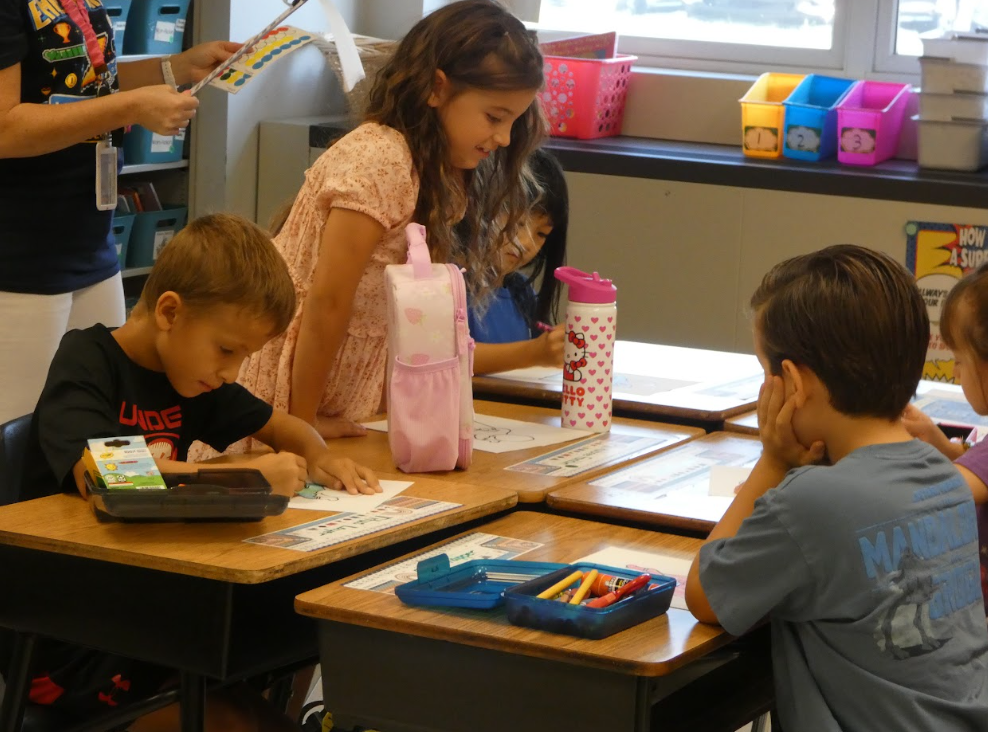 1st graders working hard in class