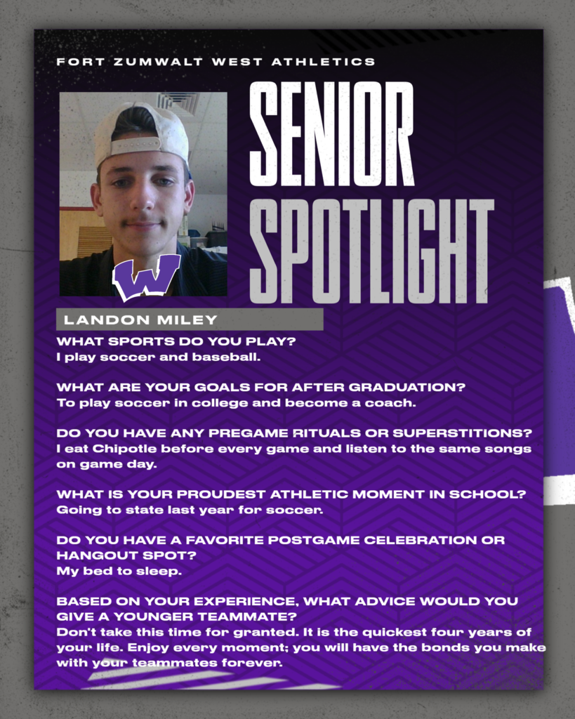 Each Friday during a full week this year, and then again every weekday in May, Fort Zumwalt West will recognize a member of the Class of 2027 for our Senior Spotlight. From fondest memories to words of wisdom, seniors will share what they’ve learned during their time in school.