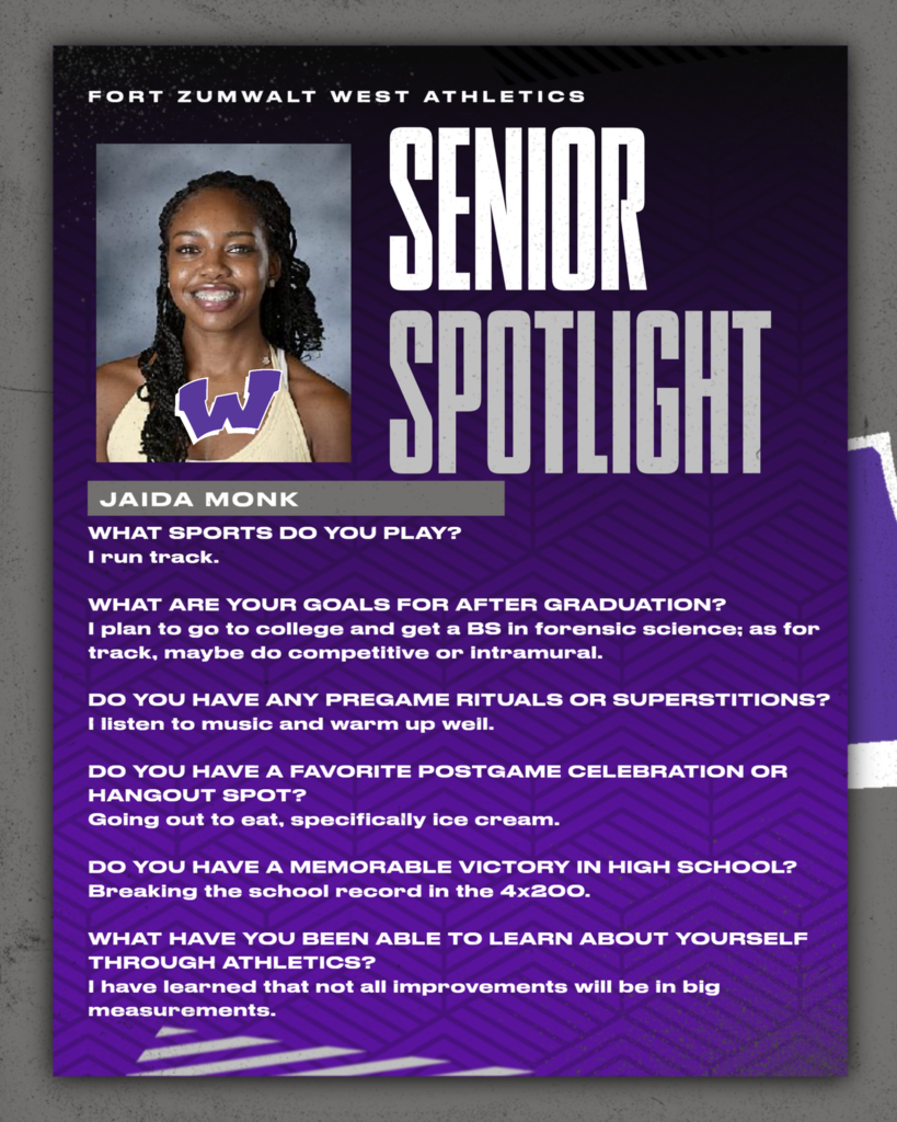 Each Friday during a full week this year, and then again every weekday in May, Fort Zumwalt West will recognize a member of the Class of 2027 for our Senior Spotlight. From fondest memories to words of wisdom, seniors will share what they’ve learned during their time in school.