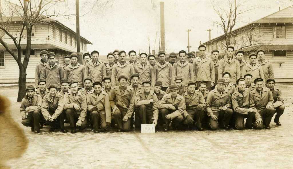 Frank Calvaruso posing with his squad in World War II
