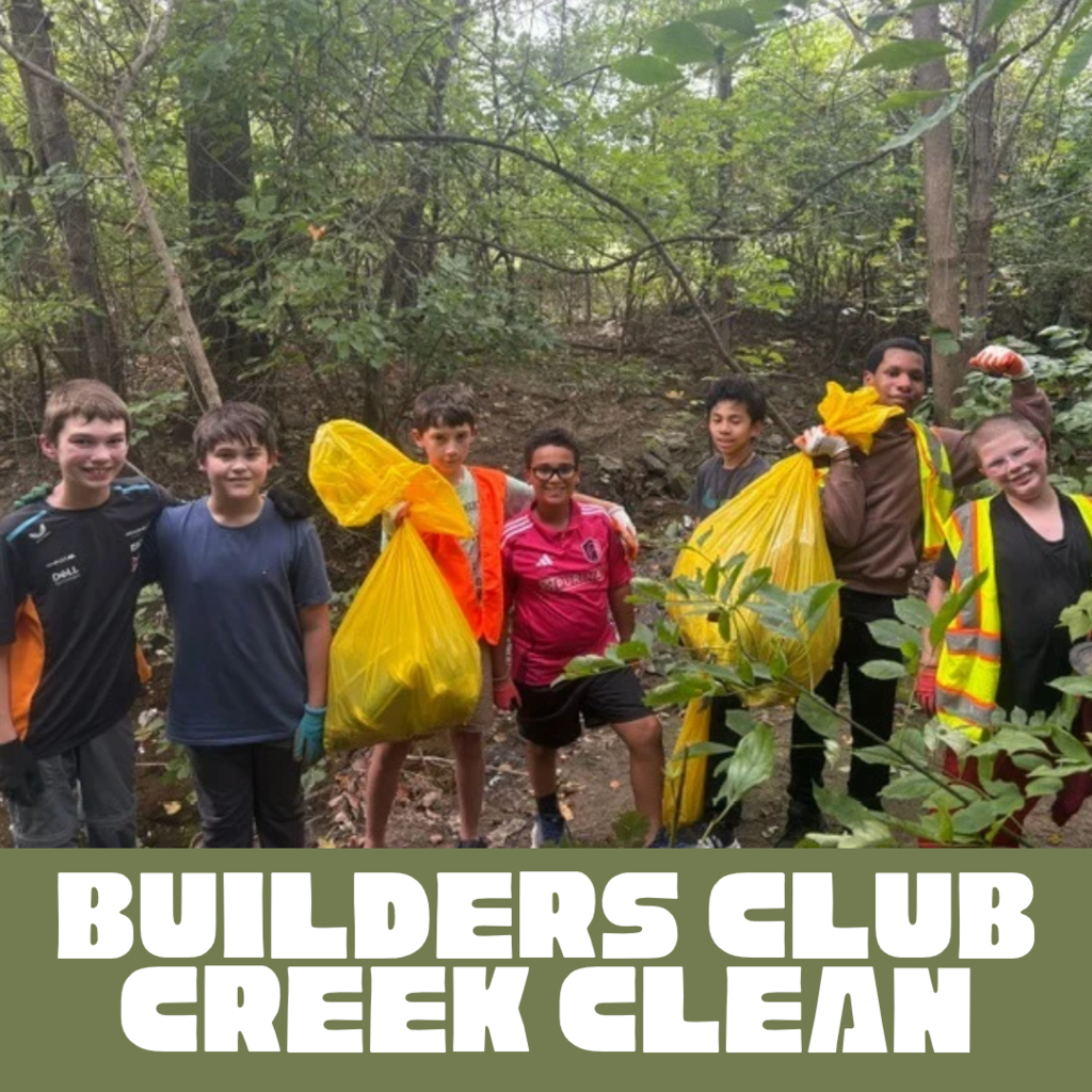 students cleaning creek after school