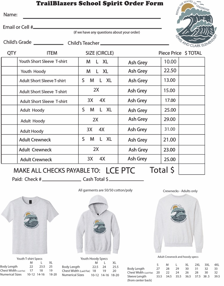 SPIRIT WEAR ORDER FORM