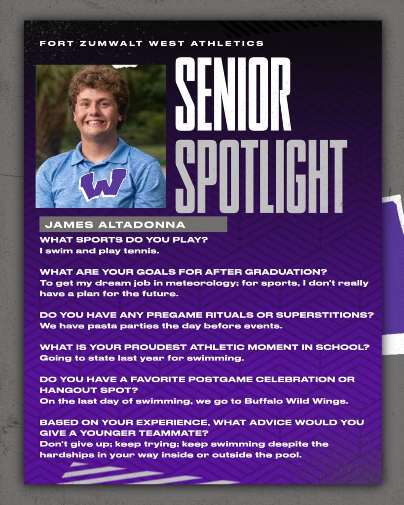 Each Friday during a full week this year, and then again every weekday in May, Fort Zumwalt West will recognize a member of the Class of 2027 for our Senior Spotlight. From fondest memories to words of wisdom, seniors will share what they’ve learned during their time in school.