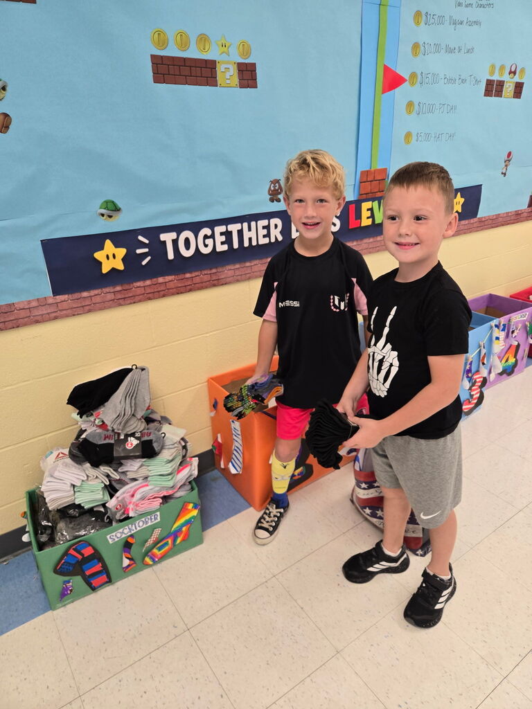 1st graders donating socks