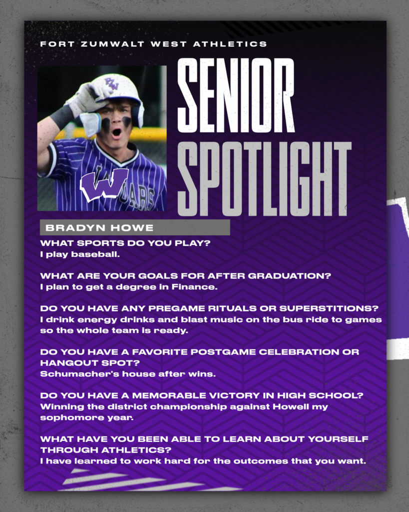 Each Friday during a full week this year, and then again every weekday in May, Fort Zumwalt West will recognize a member of the Class of 2027 for our Senior Spotlight. From fondest memories to words of wisdom, seniors will share what they’ve learned during their time in school.