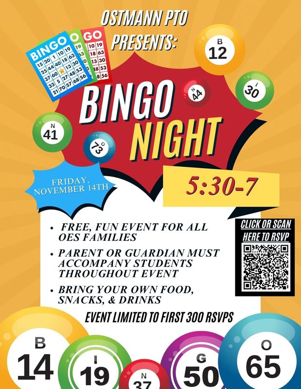 Bingo Night Flyer: November 14, 2025 @ 5:30-7:00pm