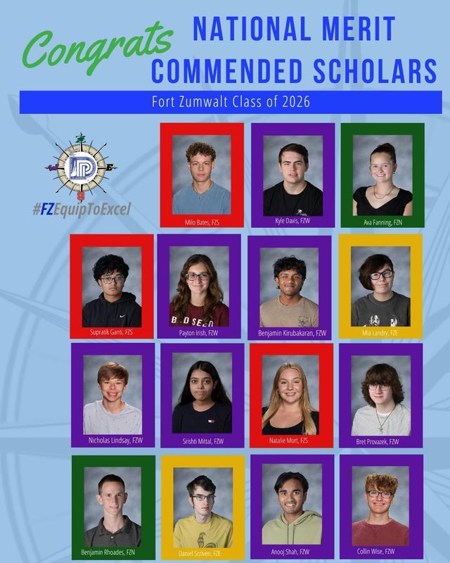 Yearbook phtoos of semifinalists under celebration headline: Congras National Merit Commended Scholars