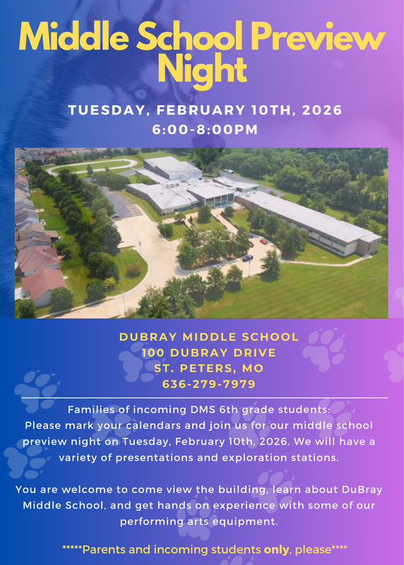 Middle School Preview Night - 2/10 from 6-8 for incoming 6th graders