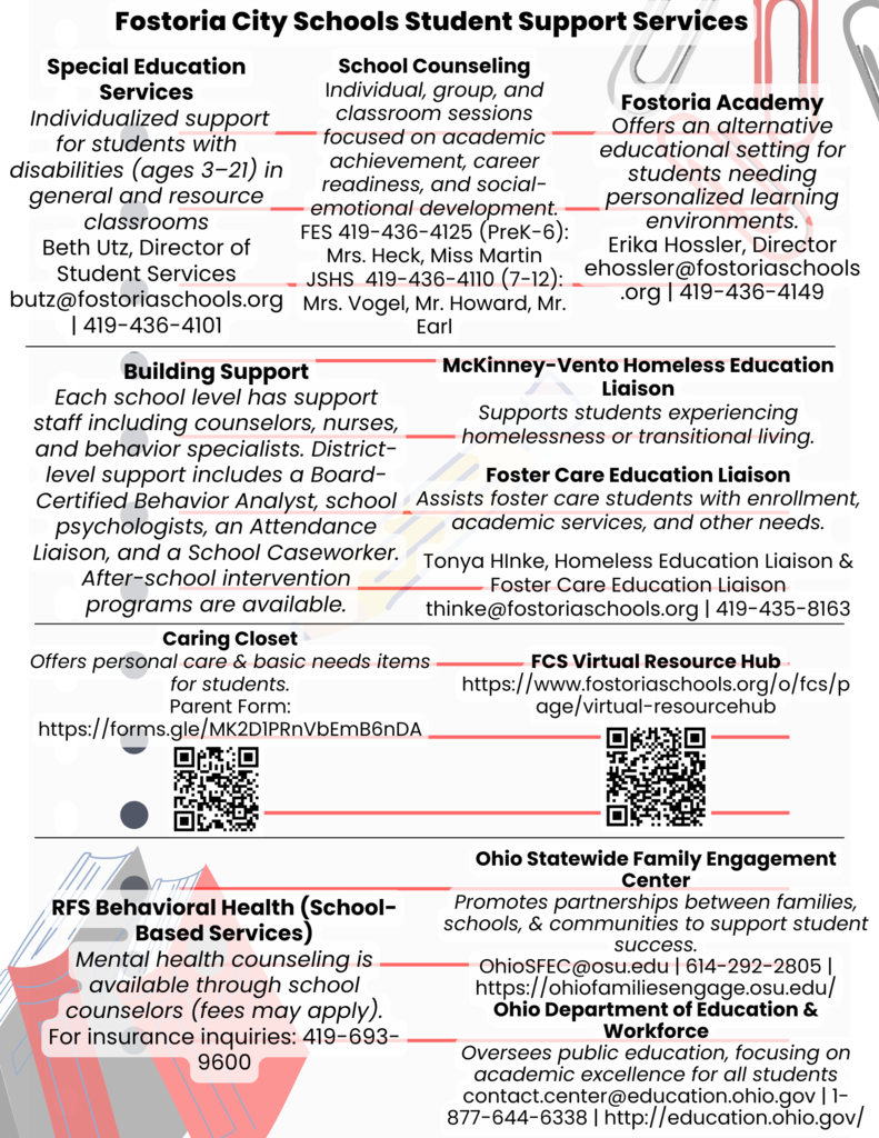 support information for families with contact information