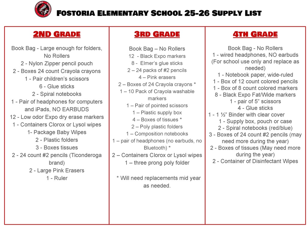 FES School Supply List 2025