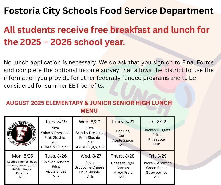 August 2025 lunch menu