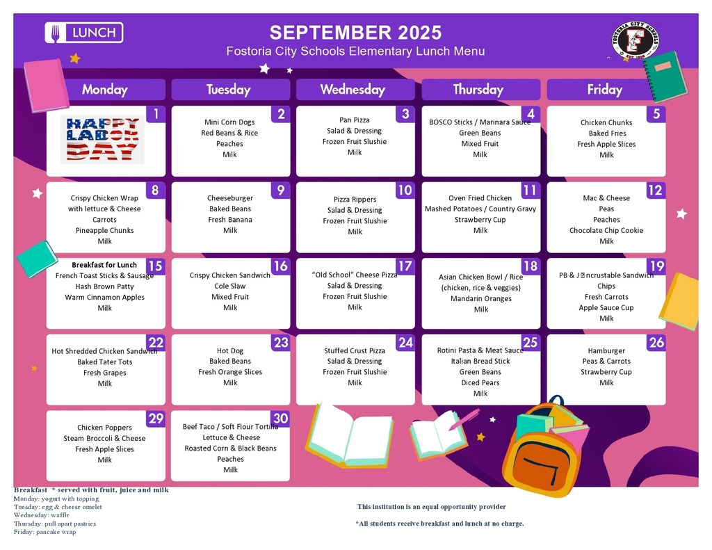 FES September Lunch Menu