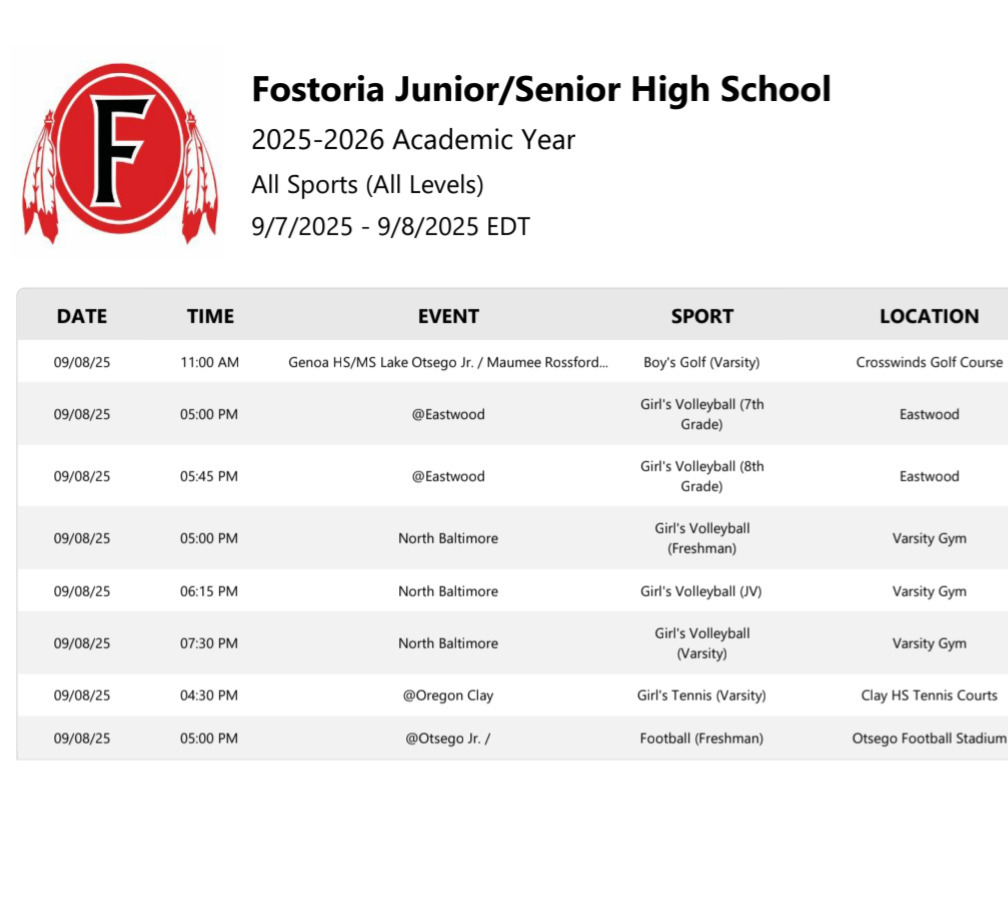 Athletic events 9/8/25