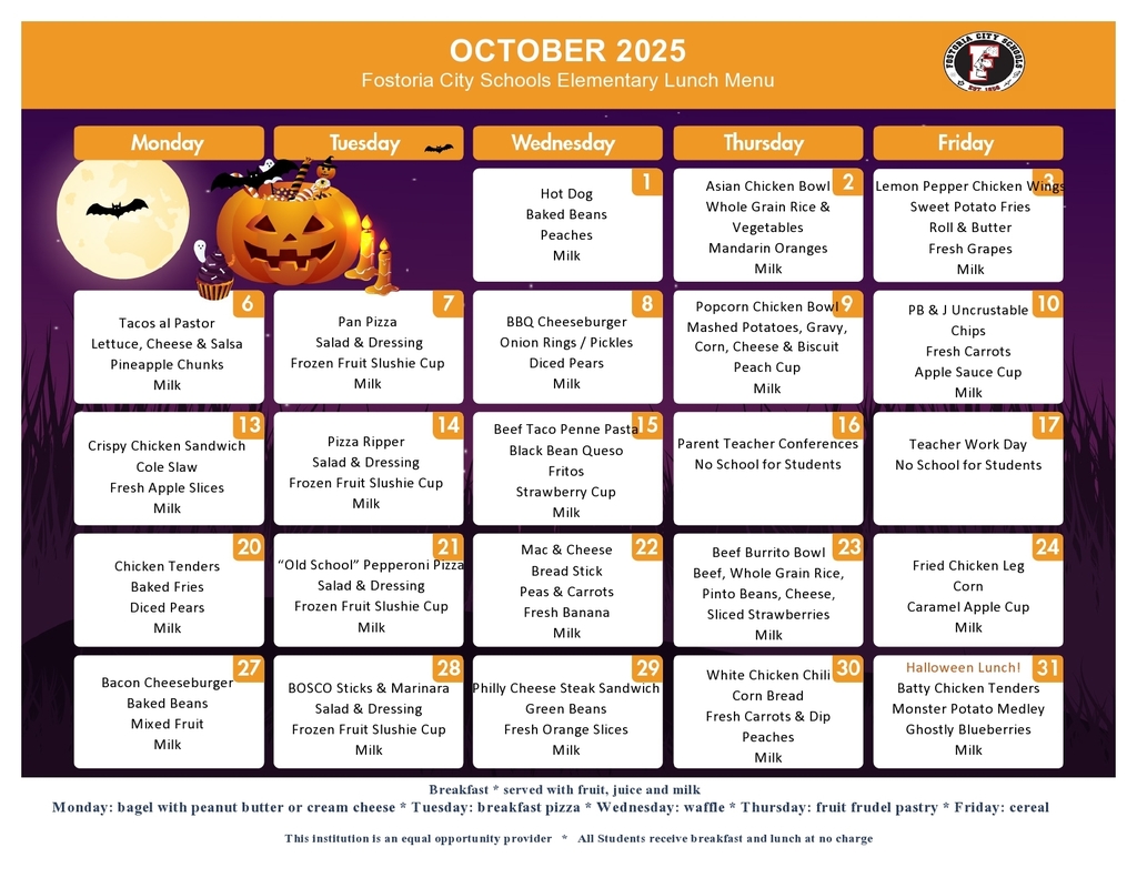 FES October Lunch Menu